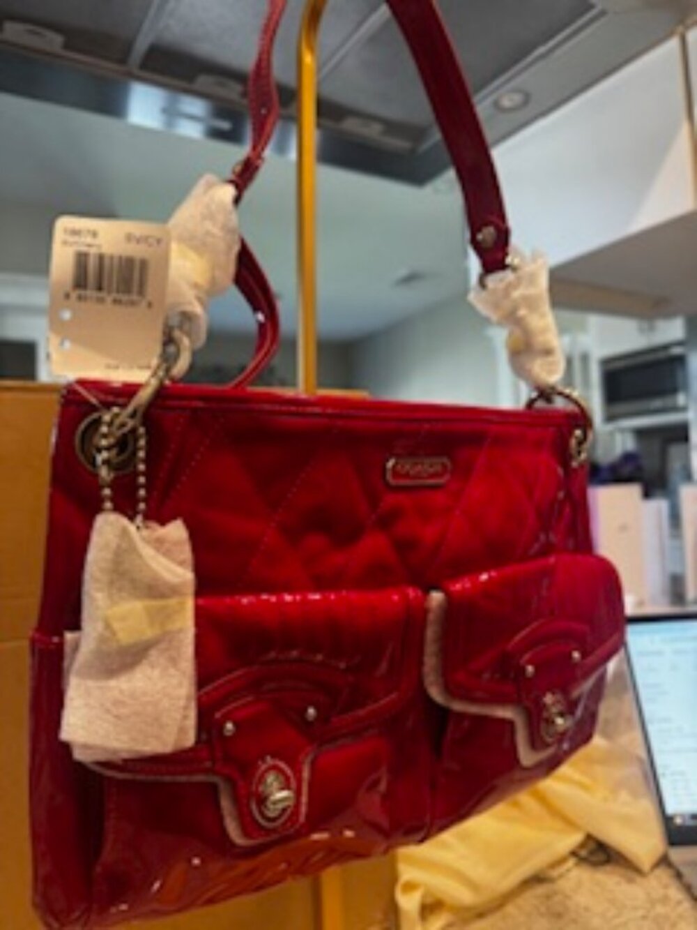 Coach poppy cherry red patent leather shoulder / cross body bag